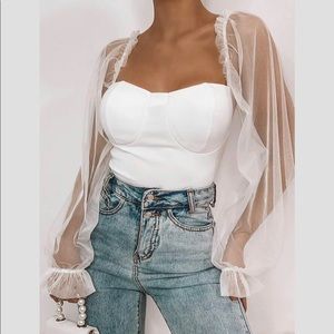 White Milkmaid Organza Sleeve Bodysuit